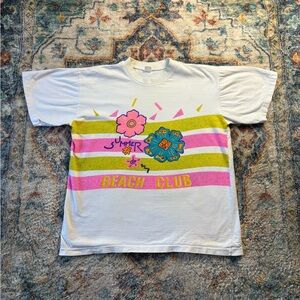 Vintage Summer Beach Club Flowers T-shirt Large